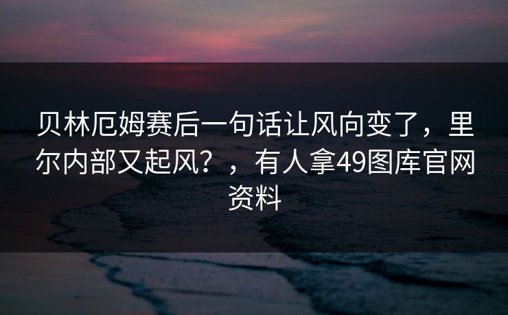 贝林厄姆赛后一句话让风向变了，里尔内部又起风？，有人拿49图库官网资料
